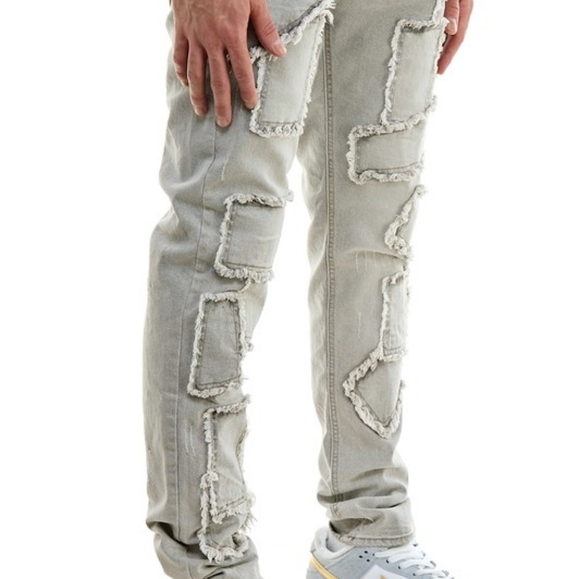 MITO JEANS Grey Patch Work Skinny Fit Mens Unique Fashion - Picture 3 of 4